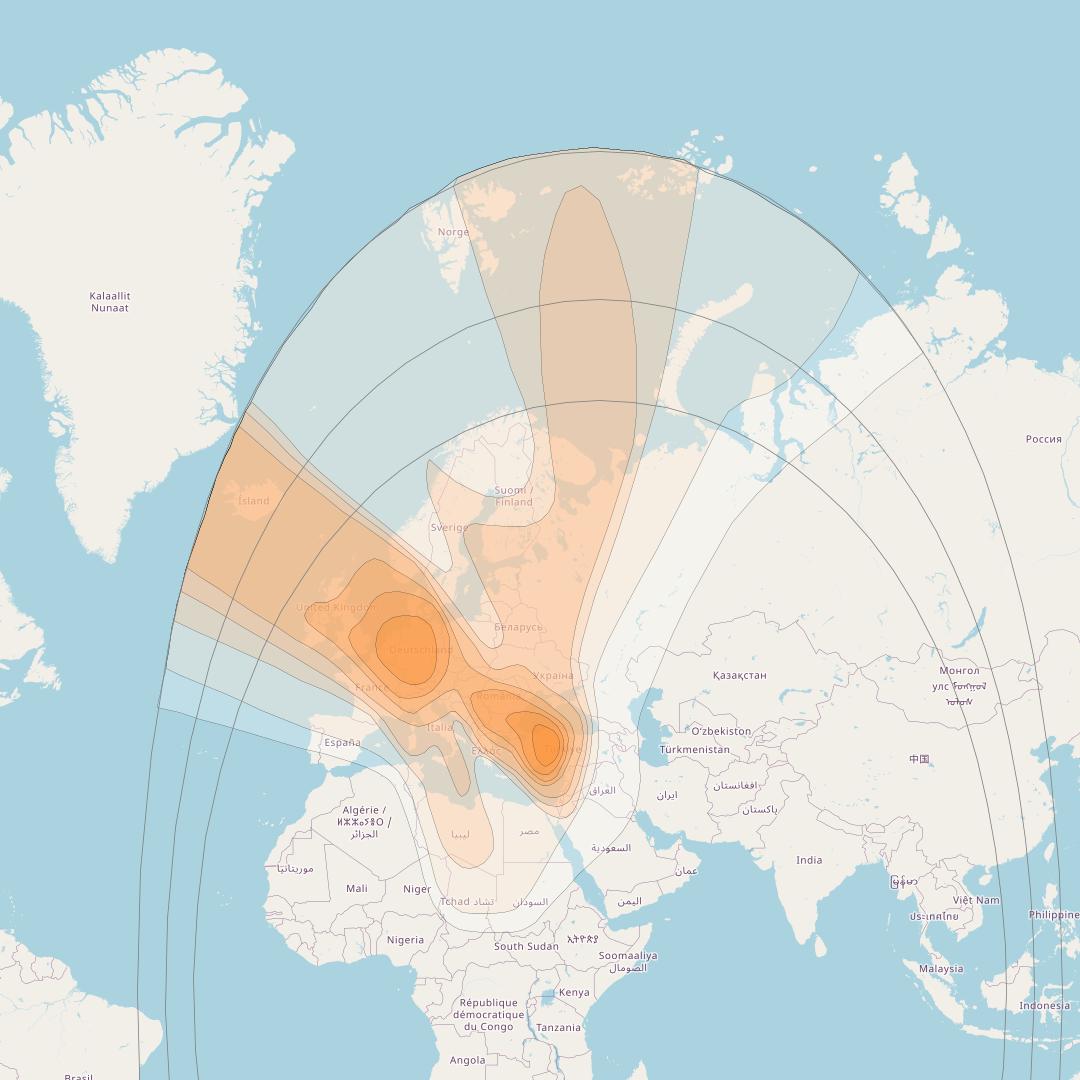 Turksat 4A at 42° E downlink Ka-band Europe beam coverage map