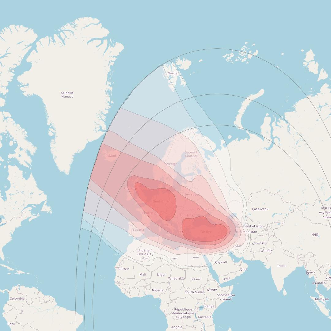 Turksat 4A at 42° E downlink Ku-band West BSS beam coverage map