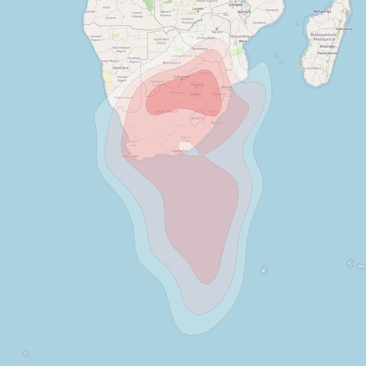 Azerspace 2 at 45° E downlink Ku-band South Africa beam coverage map