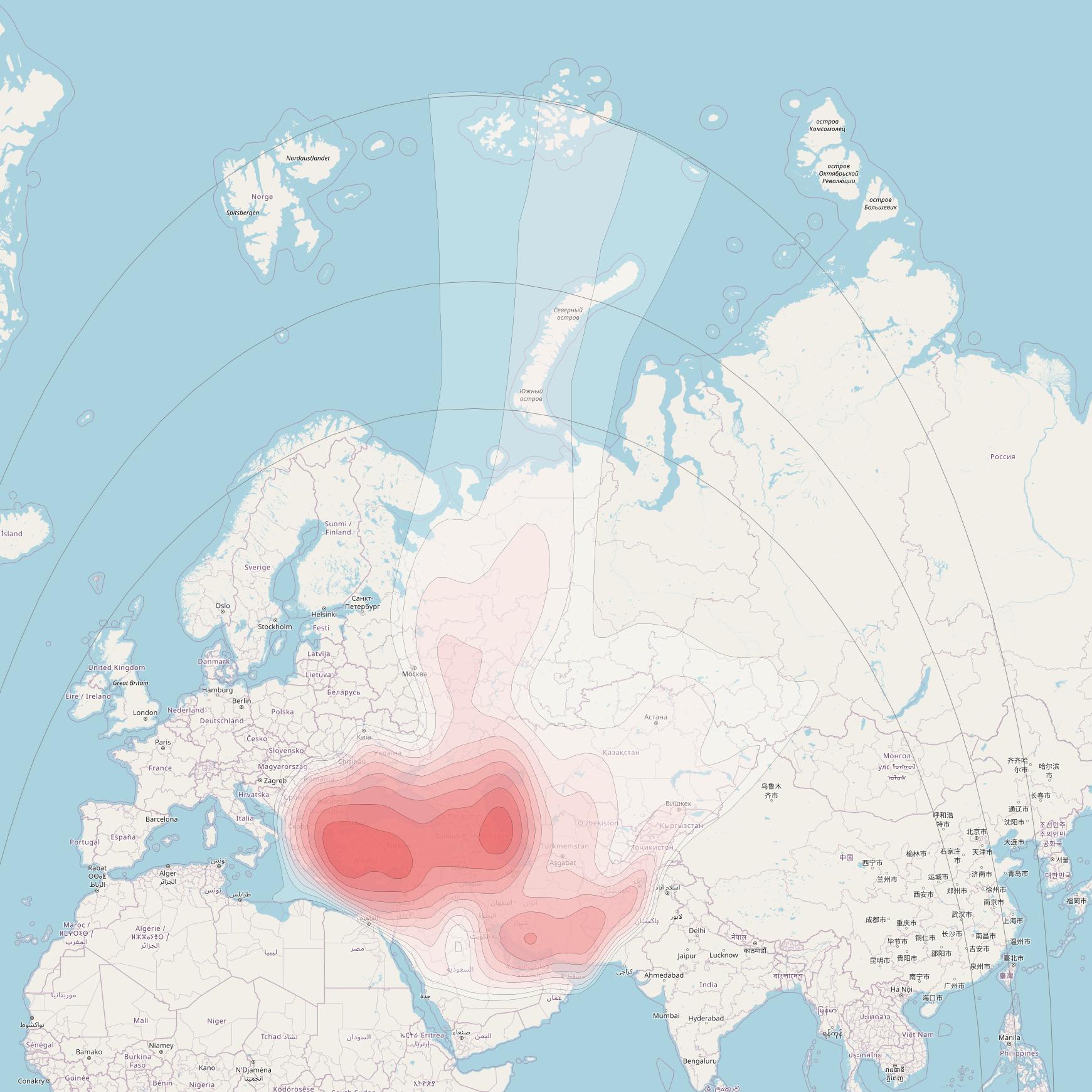 Azerspace at 46° E downlink Ku-band Central Asia beam coverage map