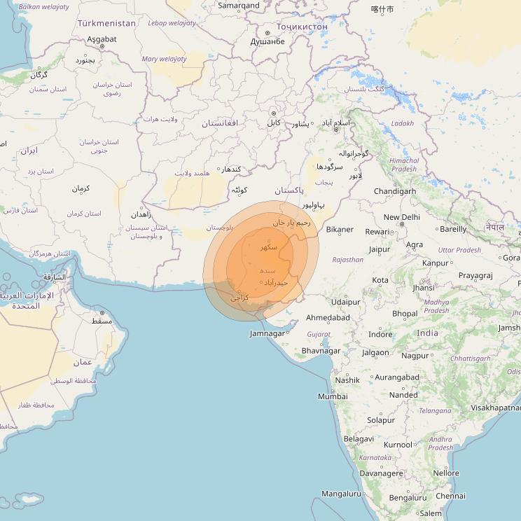 Al Yah 2 at 48° E downlink Ka-band Spot 21 User beam coverage map