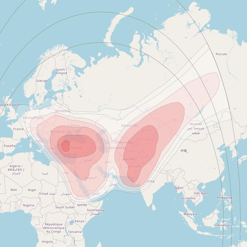 Turksat 4B at 50° E downlink Ku-band Eastern beam coverage map