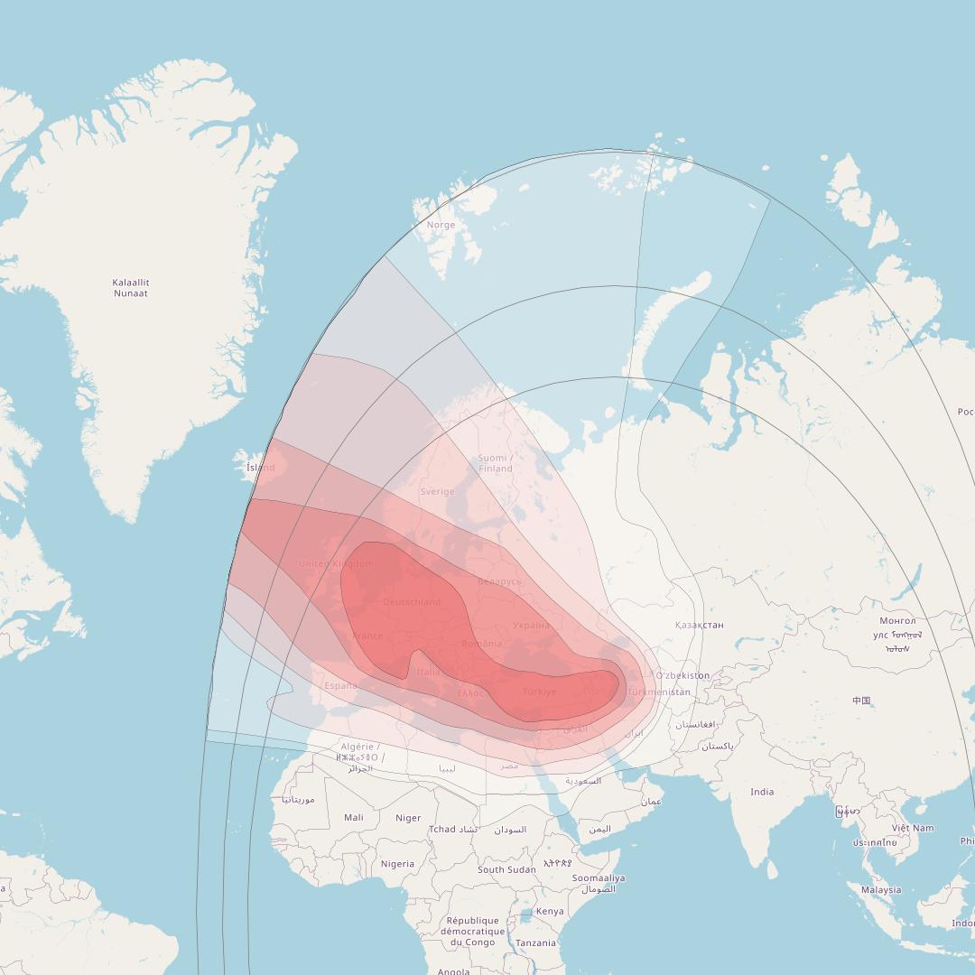 Turksat 4B at 50° E downlink Ku-band Western beam coverage map