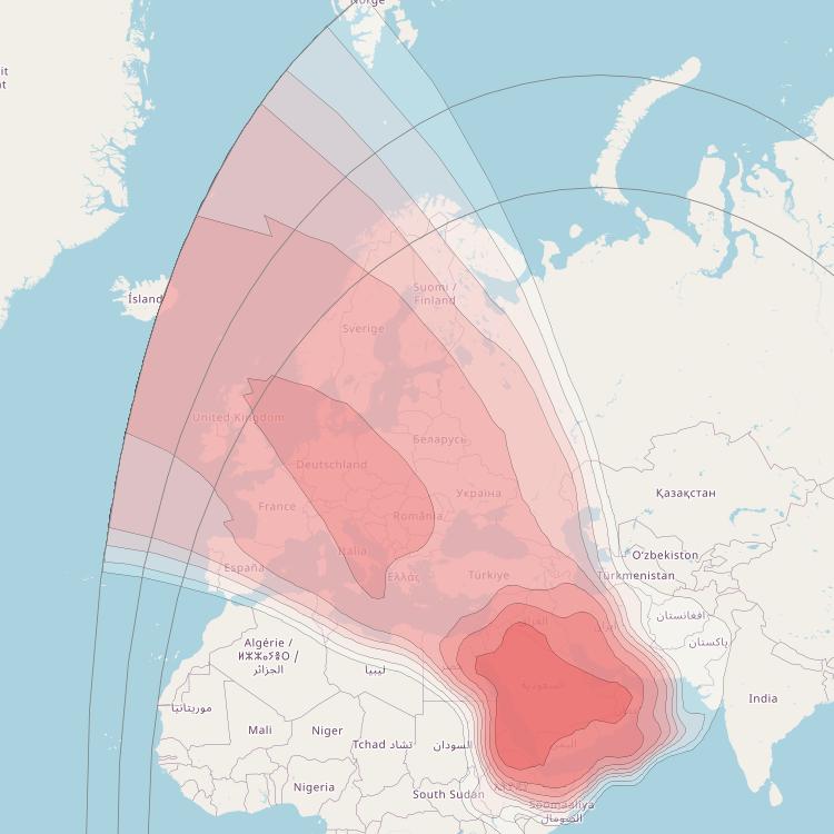 Express AM6 at 53° E downlink Ku-band Fixed Zone 2 (Europe) beam coverage map