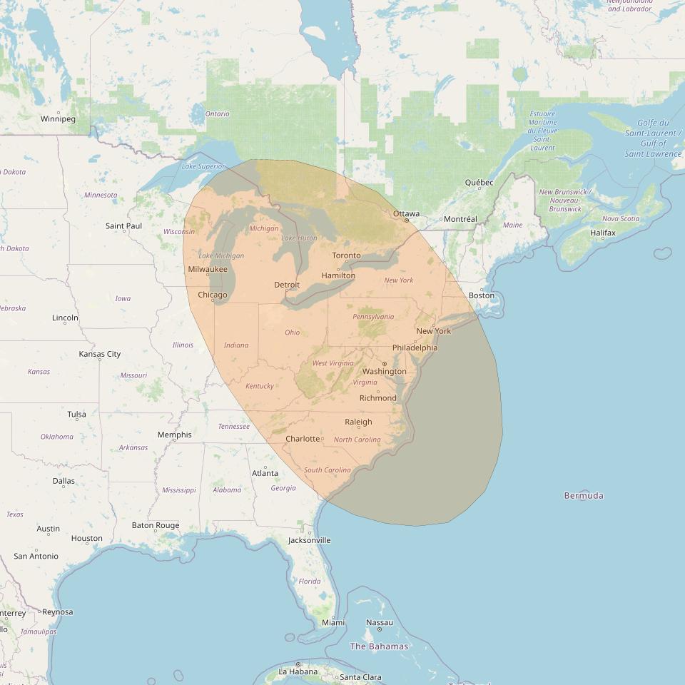 Inmarsat GX2 at 55° W downlink Ka-band S27DL Spot beam coverage map