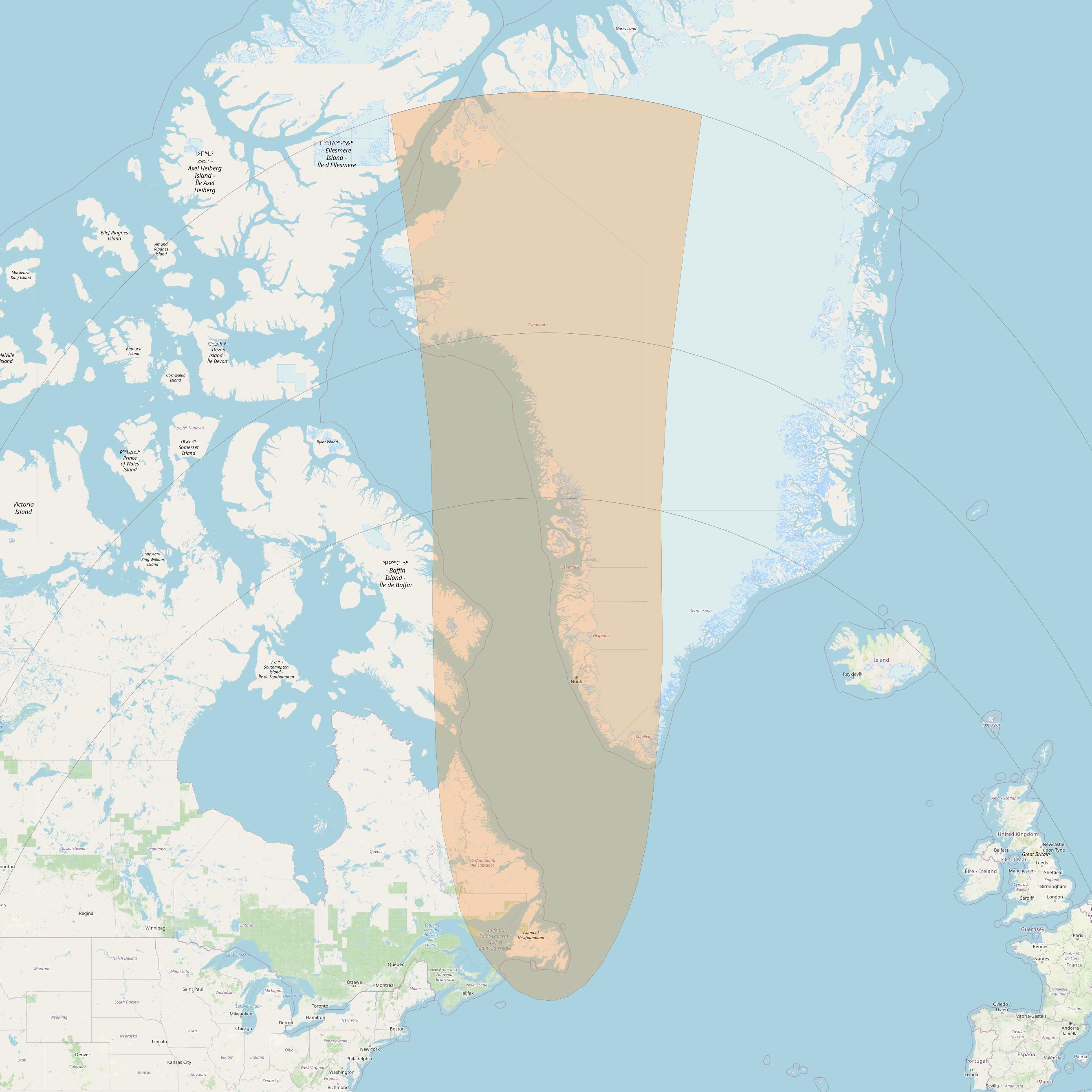 Inmarsat GX2 at 55° W downlink Ka-band S48DL Spot beam coverage map