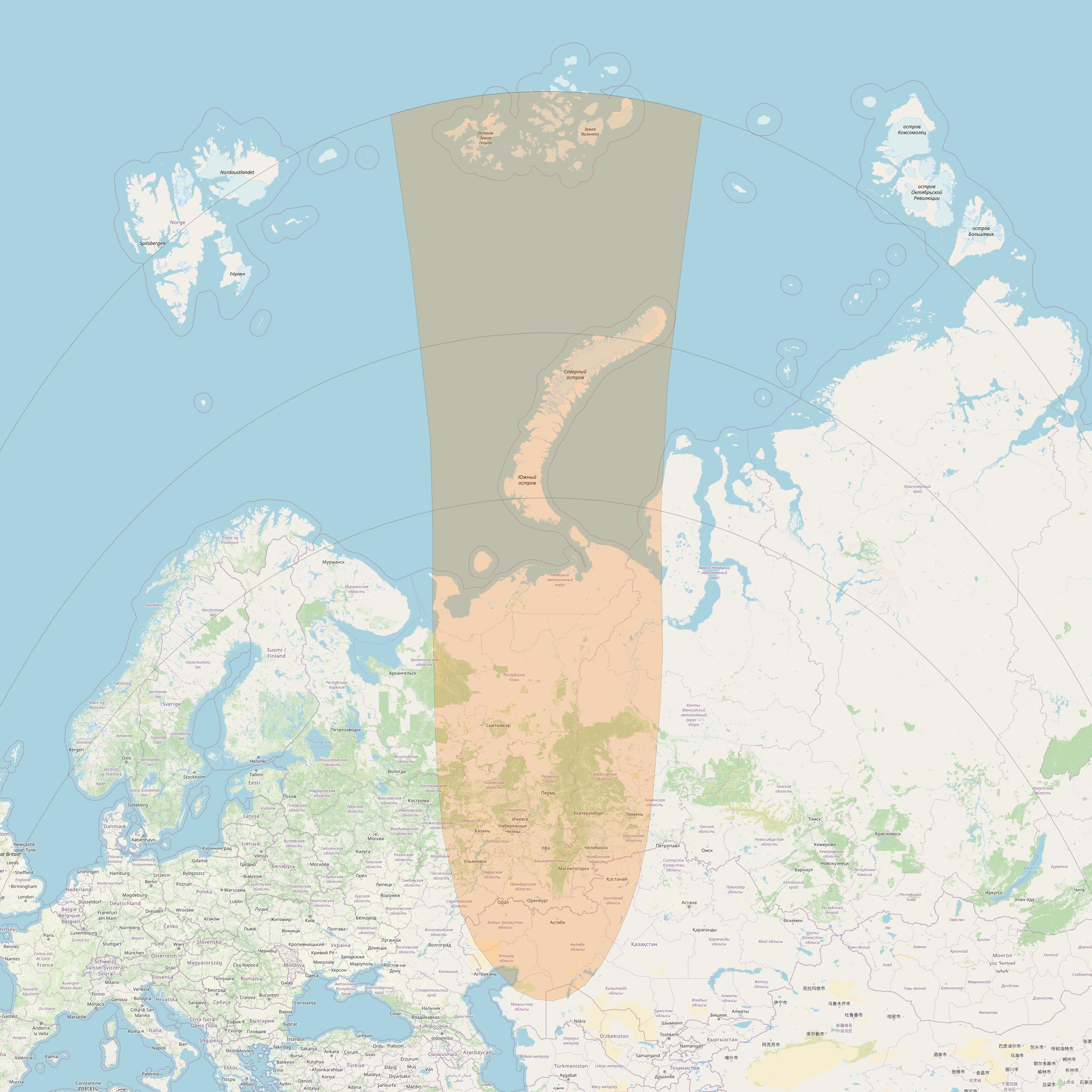 Inmarsat GX4 at 56° E downlink Ka-band S48DL Spot beam coverage map