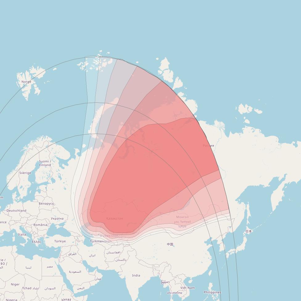 Express AT1 at 56° E downlink Ku-band East beam coverage map