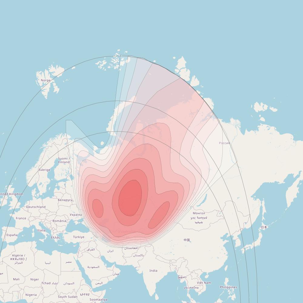 Kazsat 3 at 58° E downlink Ku-band Fixed beam coverage map