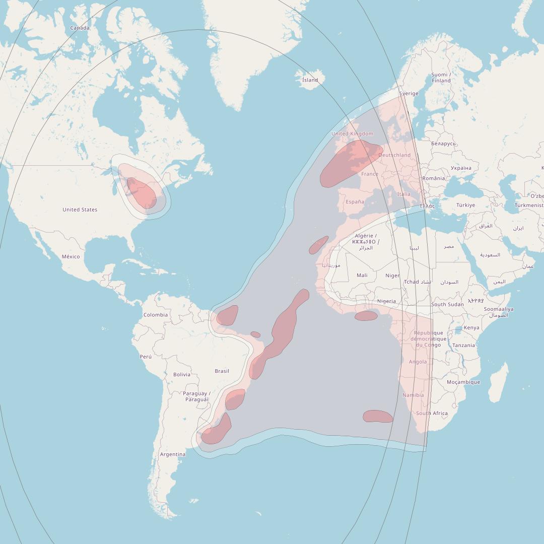 Intelsat 21 at 58° W downlink Ku-band Mobility beam coverage map