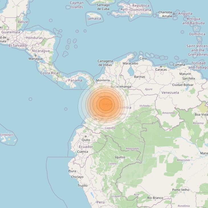 Amazonas 3 at 61° W downlink Ka-band Spot FW7D - Santiago forward beam coverage map