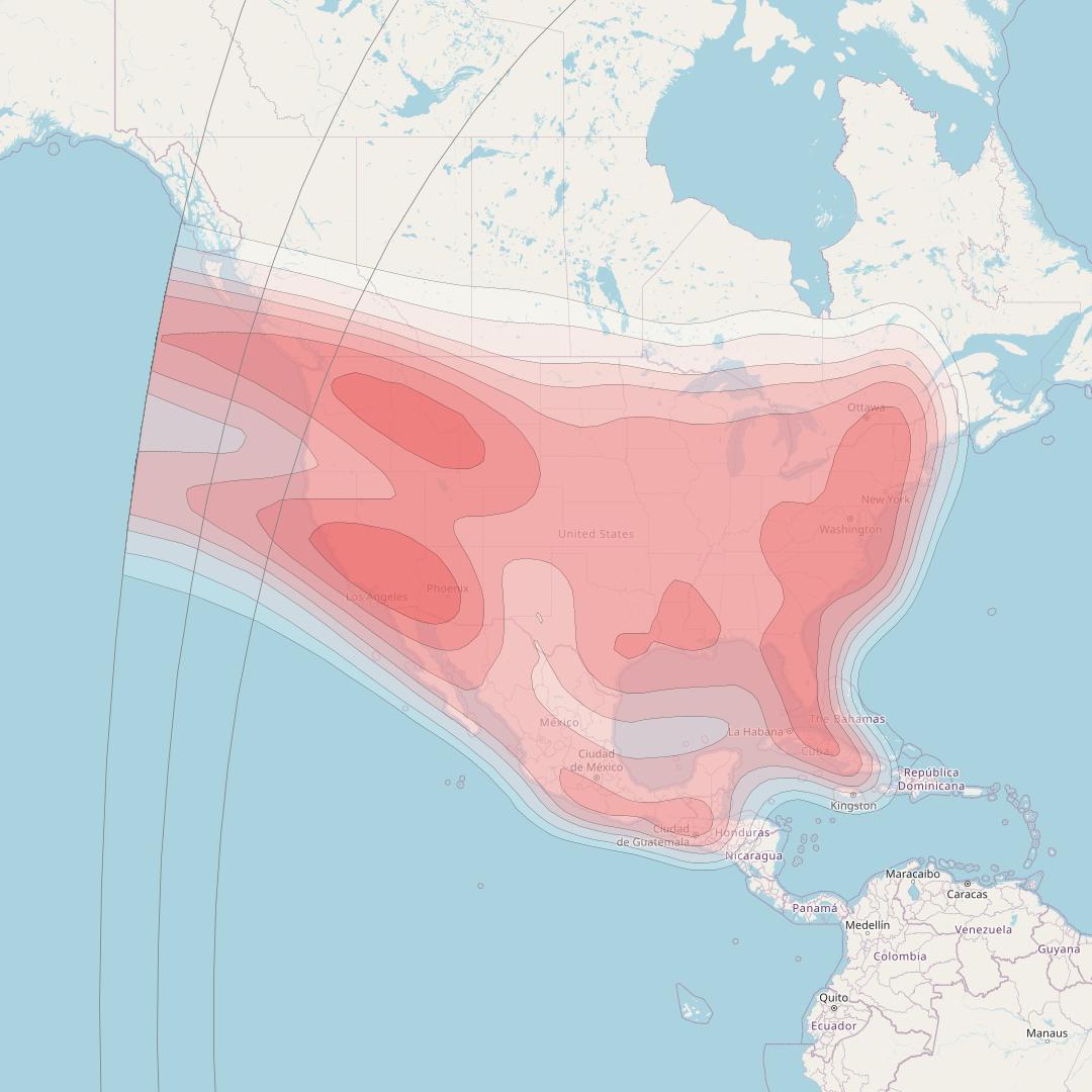 Amazonas 2 at 61° W downlink Ku-band North America Beam coverage map