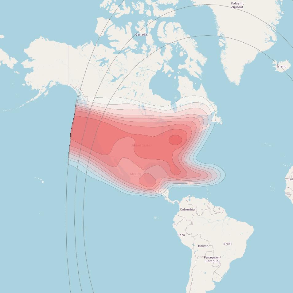 Amazonas 3 at 61° W downlink Ku-band North America beam coverage map