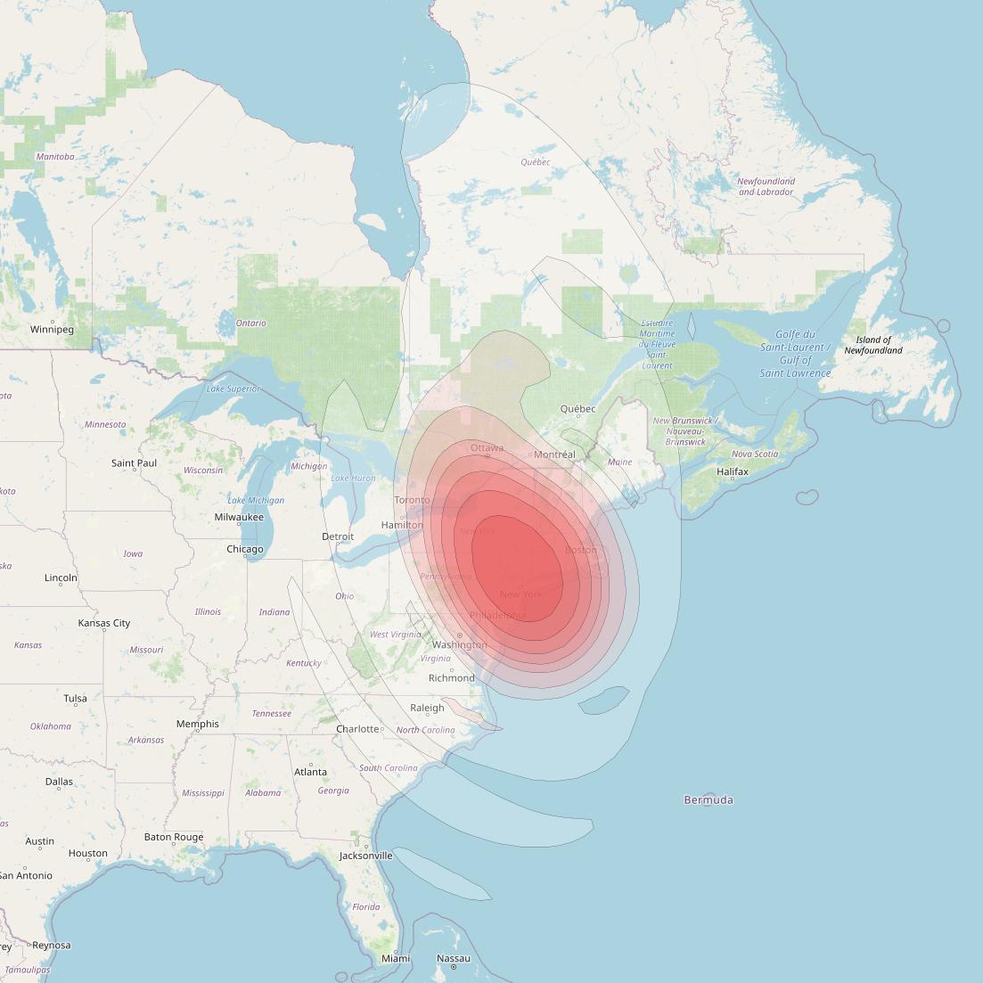 Echostar 16 at 61° W downlink Ku-band Spot SP02 beam coverage map