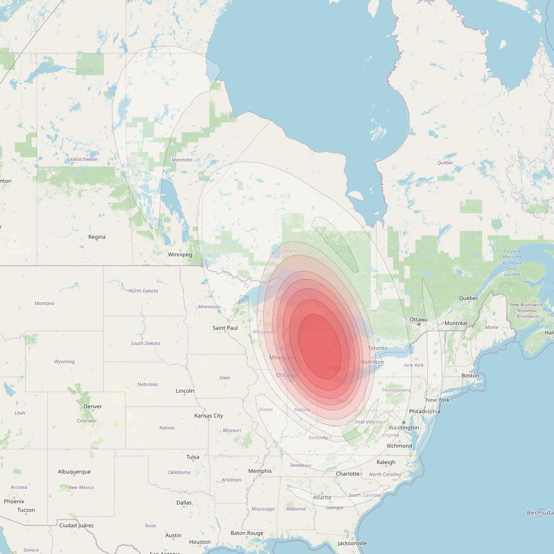 Echostar 16 at 61° W downlink Ku-band Spot SP06 beam coverage map