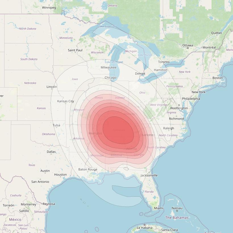 Echostar 16 at 61° W downlink Ku-band Spot SP09 beam coverage map