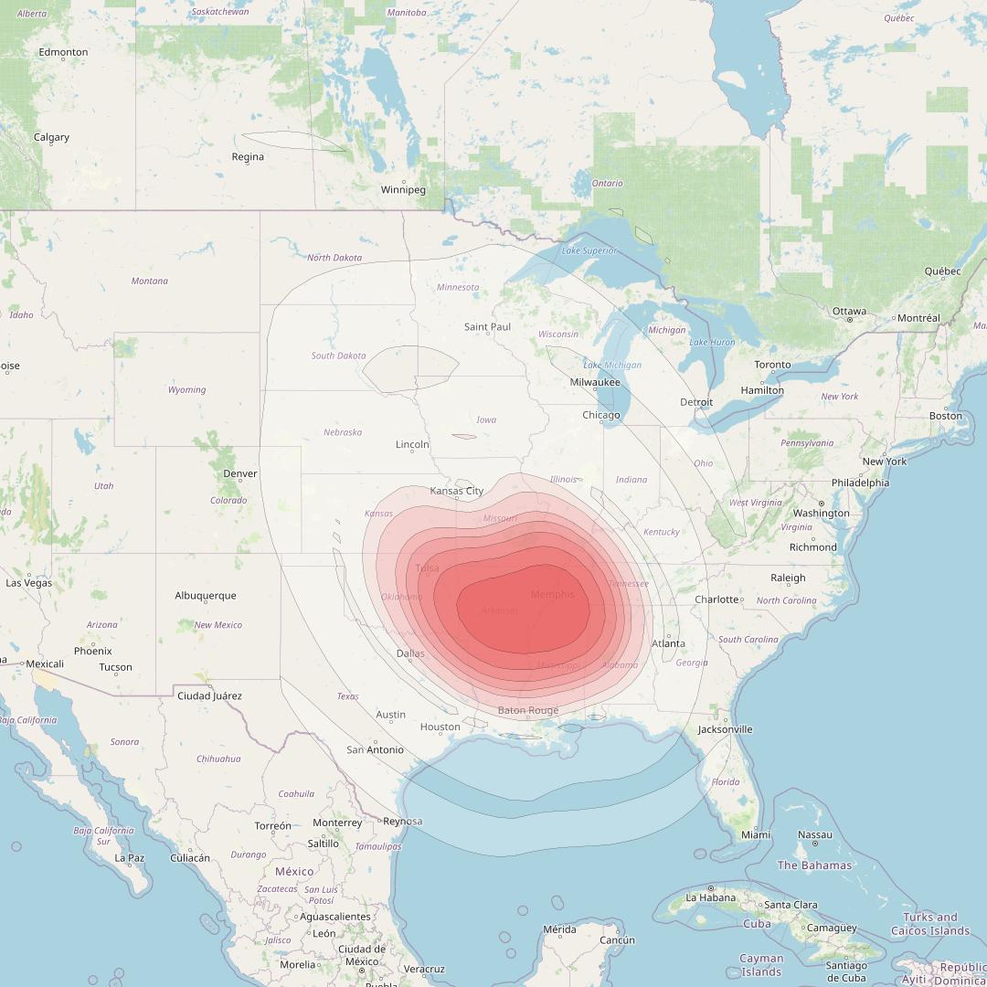 Echostar 16 at 61° W downlink Ku-band Spot SP14 beam coverage map