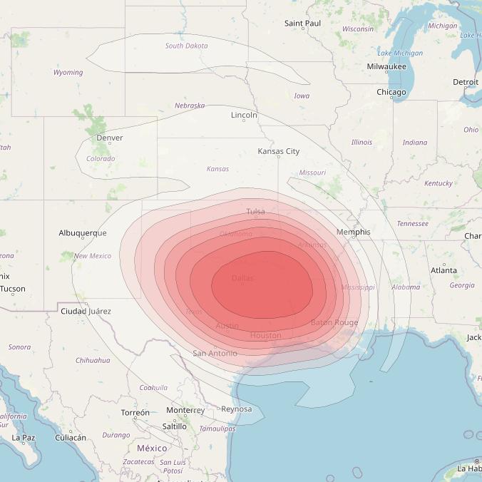 Echostar 16 at 61° W downlink Ku-band Spot SP15 beam coverage map