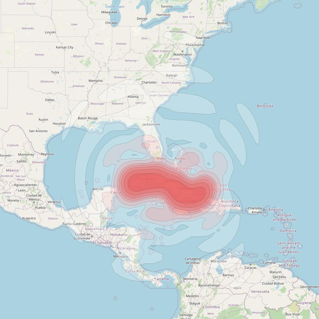 Echostar 16 at 61° W downlink Ku-band Spot SP22 beam coverage map