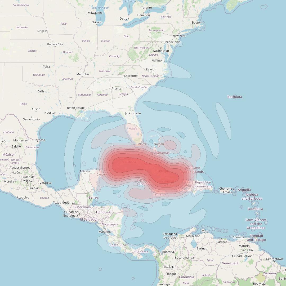 Echostar 16 at 61° W downlink Ku-band Spot SP27 beam coverage map