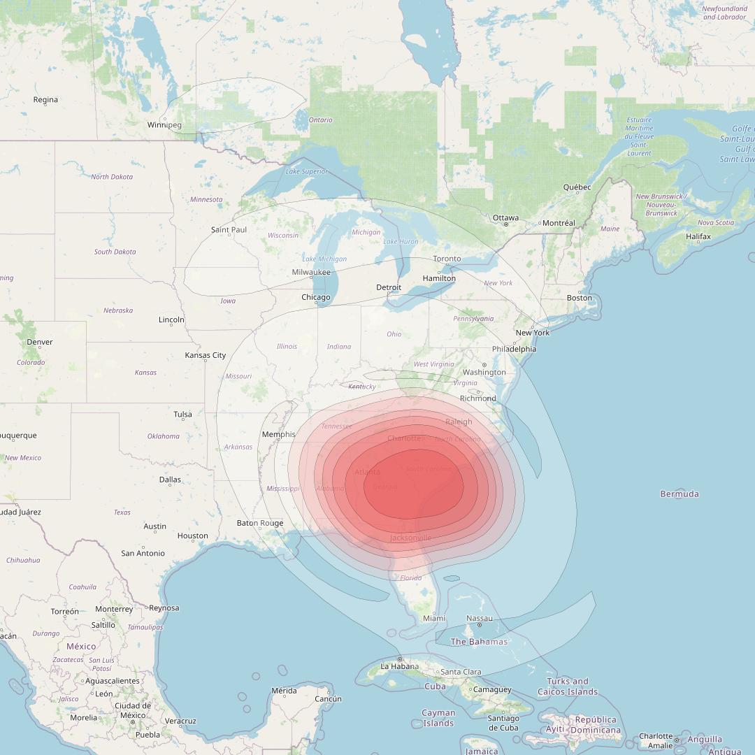 Echostar 16 at 61° W downlink Ku-band Spot SP33 beam coverage map