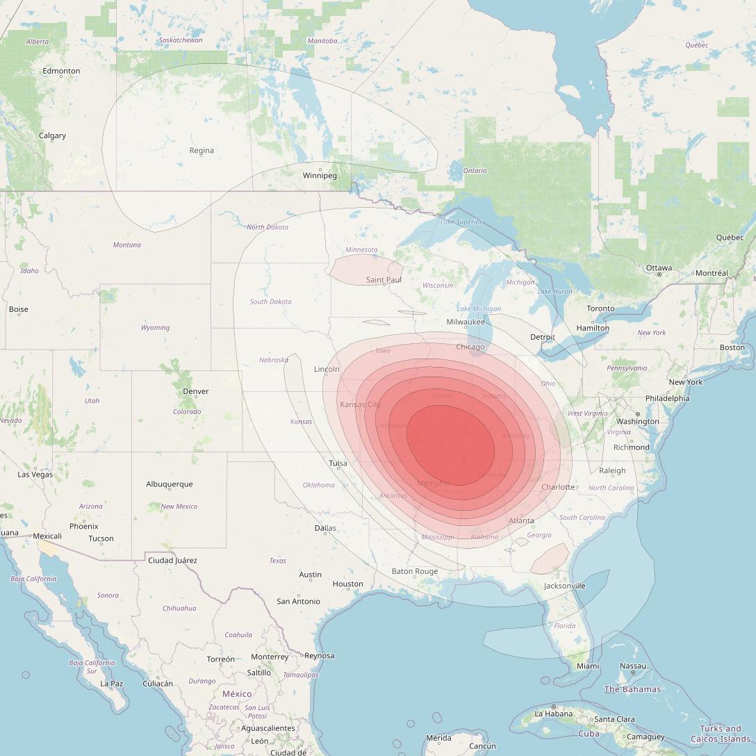 Echostar 16 at 61° W downlink Ku-band Spot SP35 beam coverage map