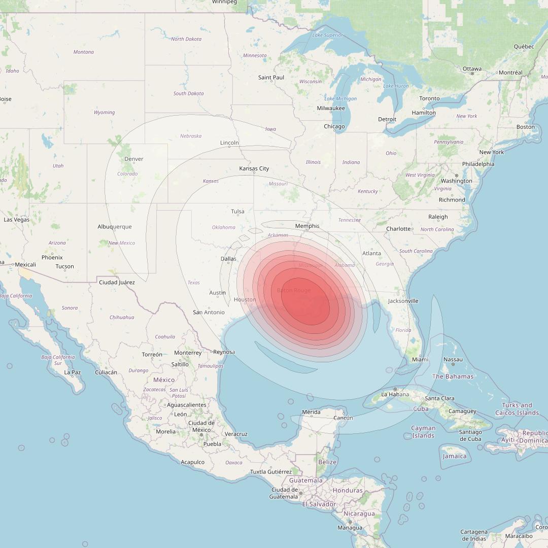 Echostar 16 at 61° W downlink Ku-band Spot SP43 beam coverage map