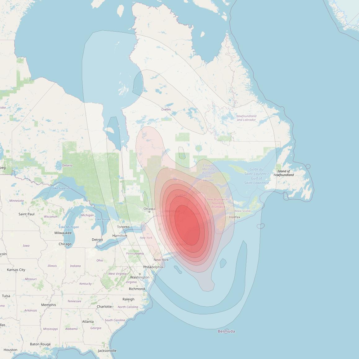 Echostar 16 at 61° W downlink Ku-band Spot SP49 beam coverage map