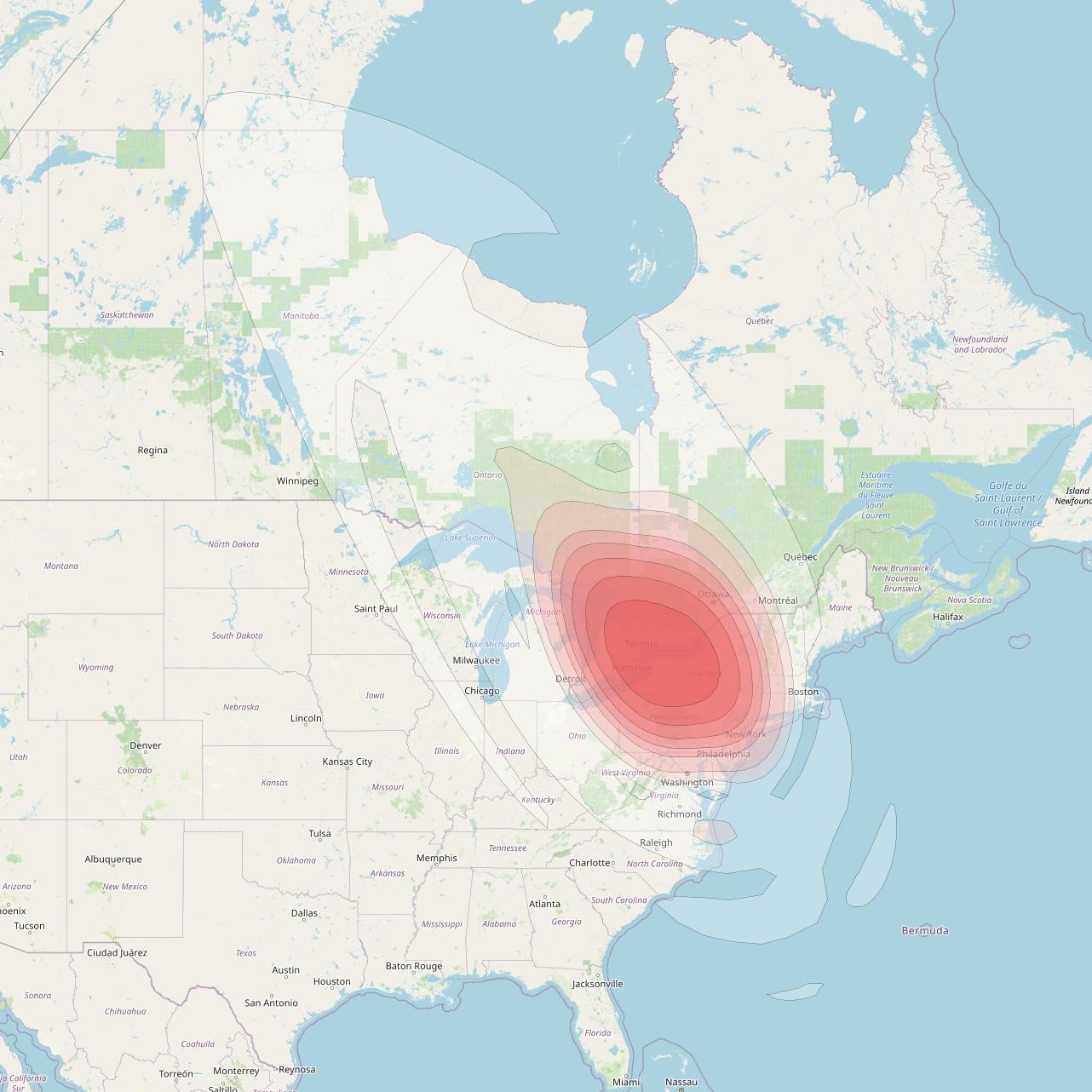 Echostar 16 at 61° W downlink Ku-band Spot SP51 beam coverage map