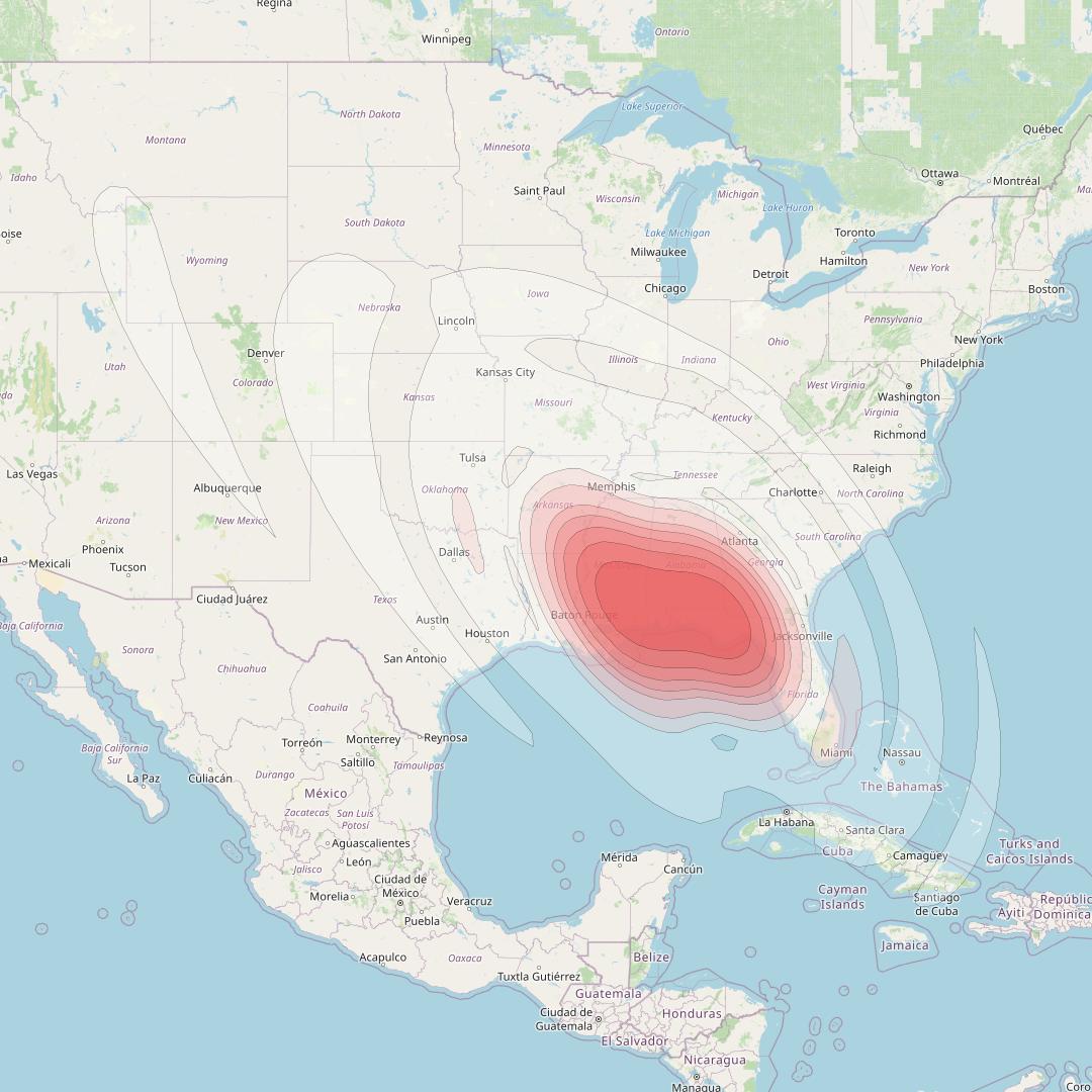 Echostar 16 at 61° W downlink Ku-band Spot SP62 beam coverage map