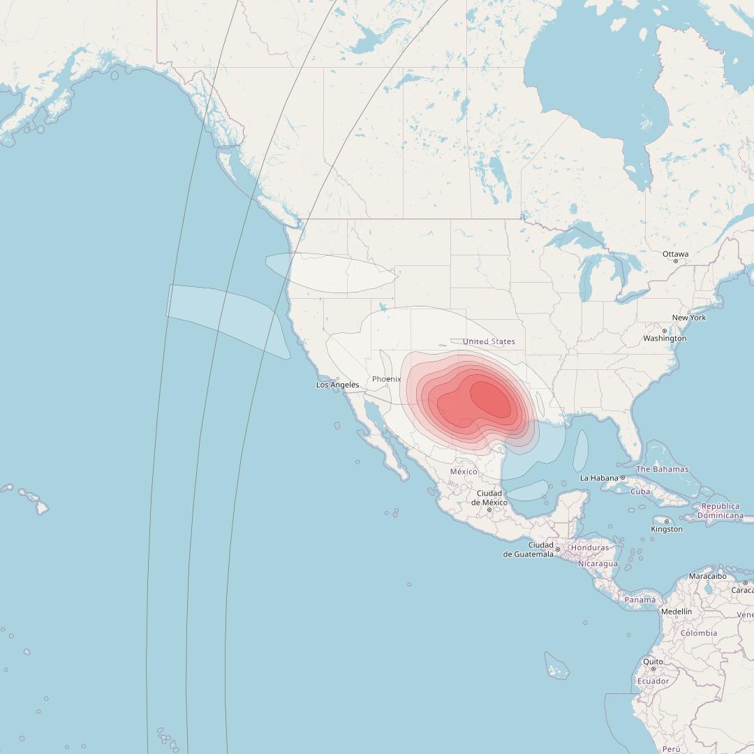 Echostar 16 at 61° W downlink Ku-band Spot SP67 beam coverage map