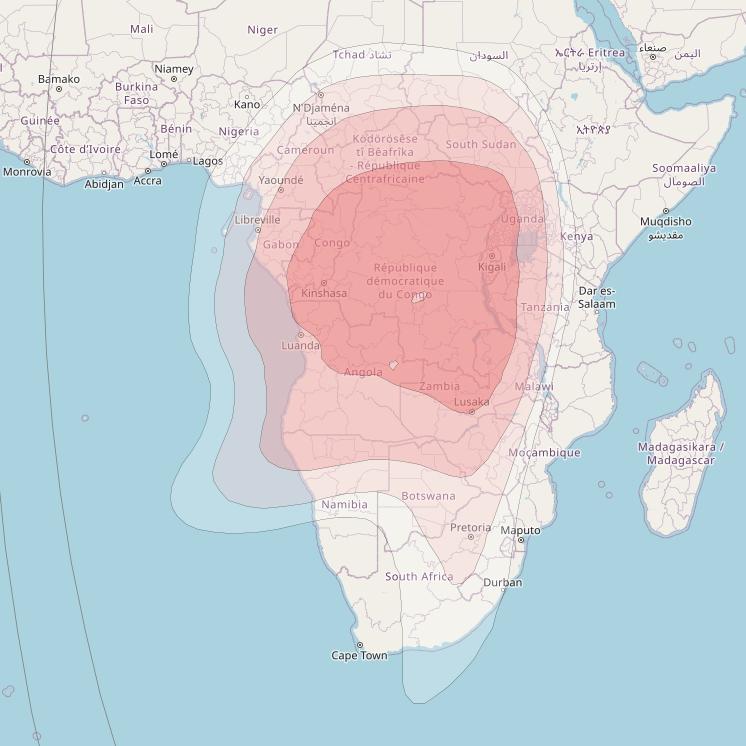 Intelsat 39 at 62° E downlink Ku-band RC / Johannesburg beam coverage map