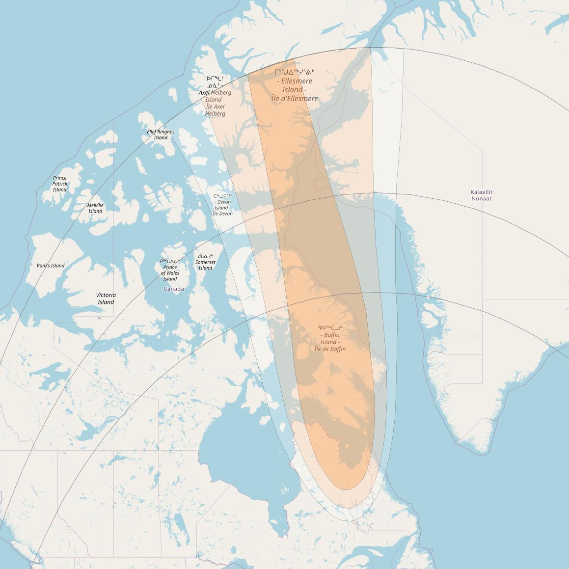 Telstar 19V at 63° W downlink Ka-band CDN1 Spot beam coverage map