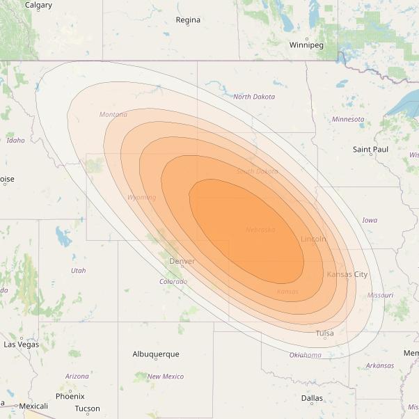 Telstar 19V at 63° W downlink Ka-band North Platte Gateway beam coverage map