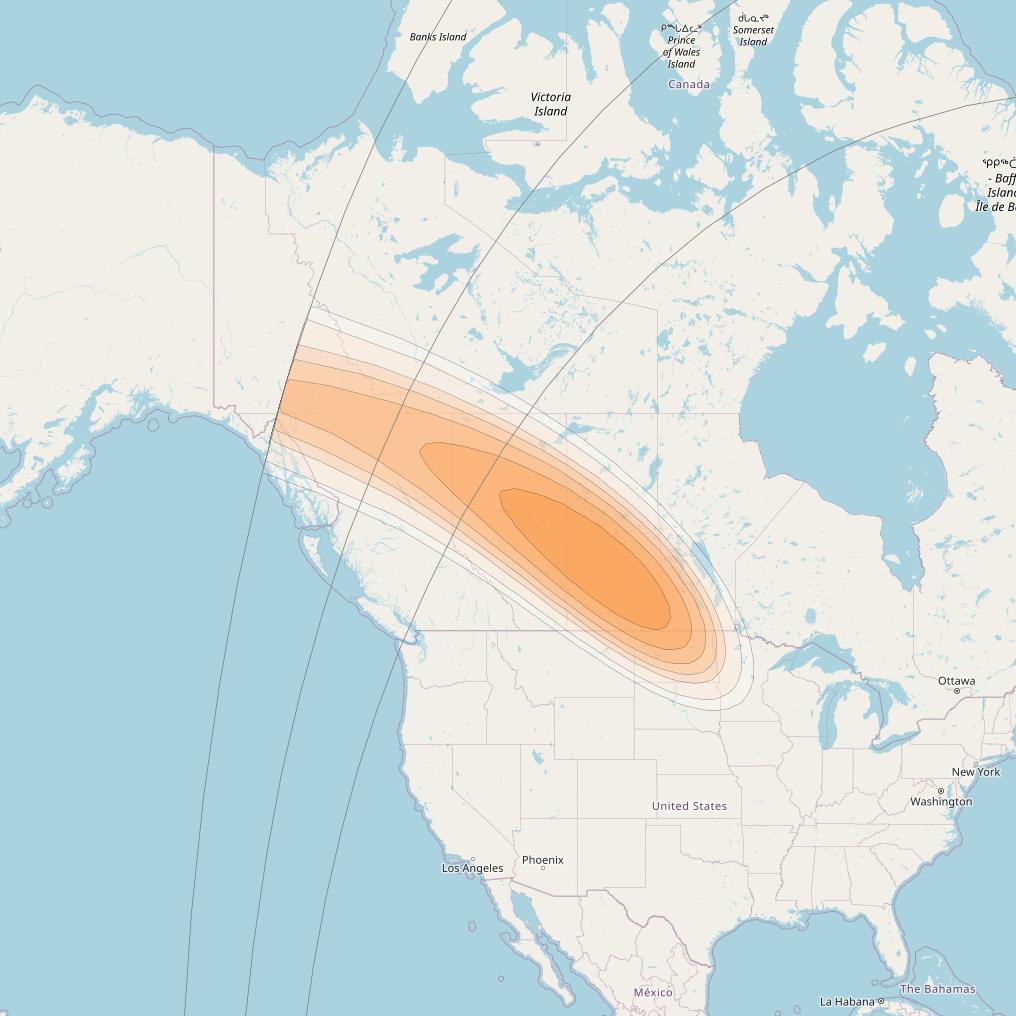 Telstar 19V at 63° W downlink Ka-band Saskatoon Gateway beam coverage map