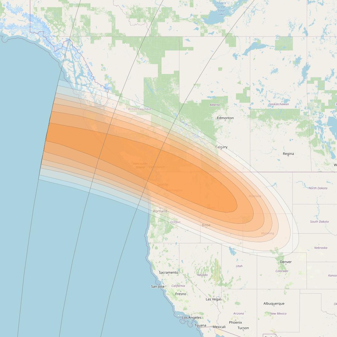 Telstar 19V at 63° W downlink Ka-band Spokane Gateway beam coverage map