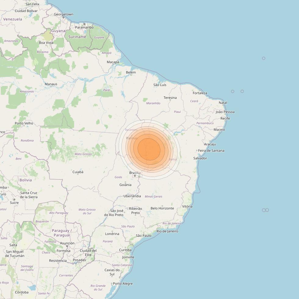 Telstar 19V at 63° W downlink Ka-band TX11 HTS Spot beam coverage map