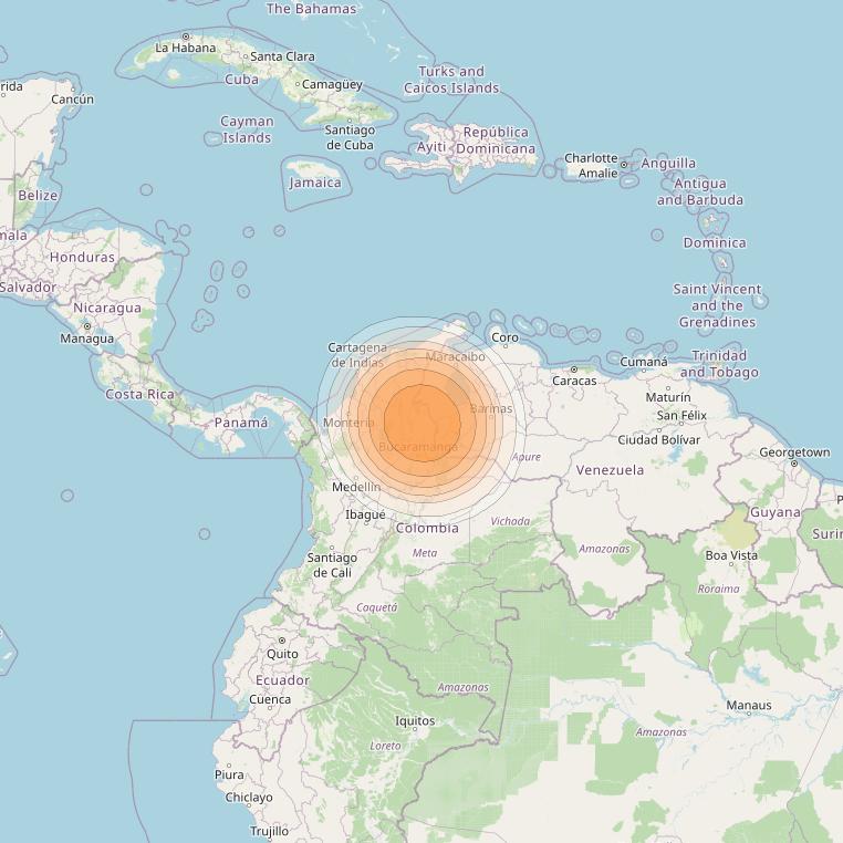 Telstar 19V at 63° W downlink Ka-band TX13 HTS Spot beam coverage map