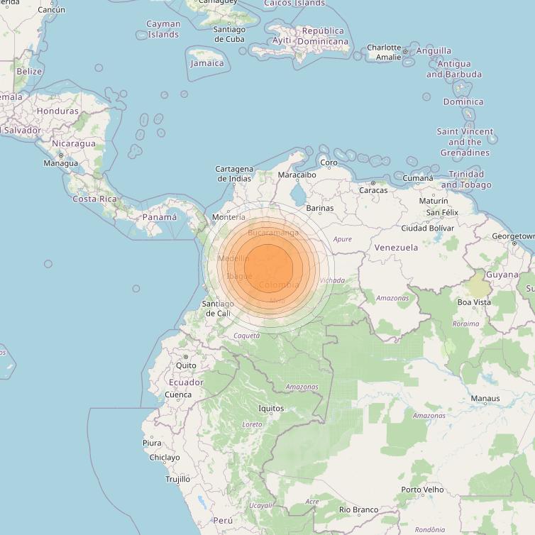 Telstar 19V at 63° W downlink Ka-band TX15 HTS Spot beam coverage map