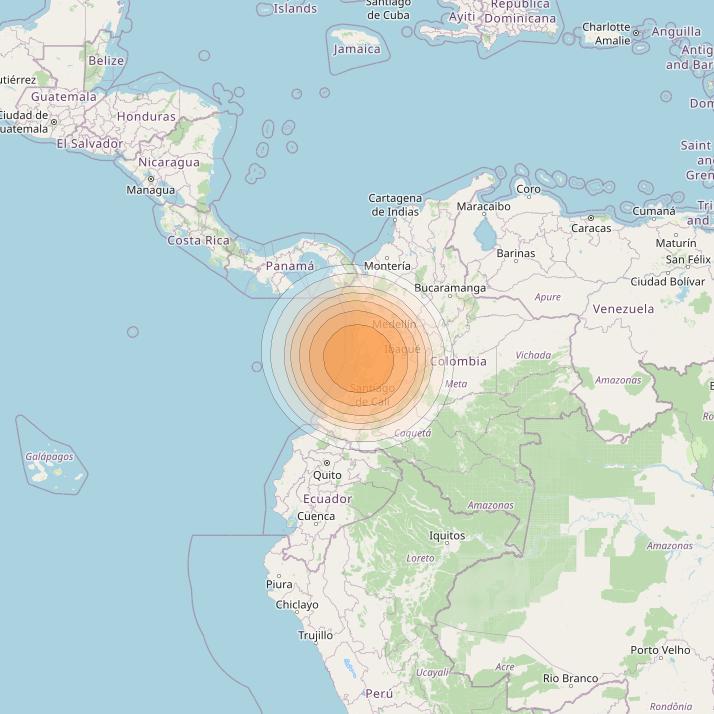 Telstar 19V at 63° W downlink Ka-band TX16 HTS Spot beam coverage map