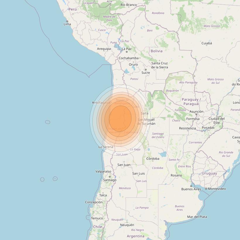 Telstar 19V at 63° W downlink Ka-band TX30 HTS Spot beam coverage map