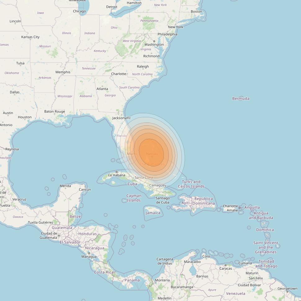 Telstar 19V at 63° W downlink Ka-band TX37 HTS Spot beam coverage map