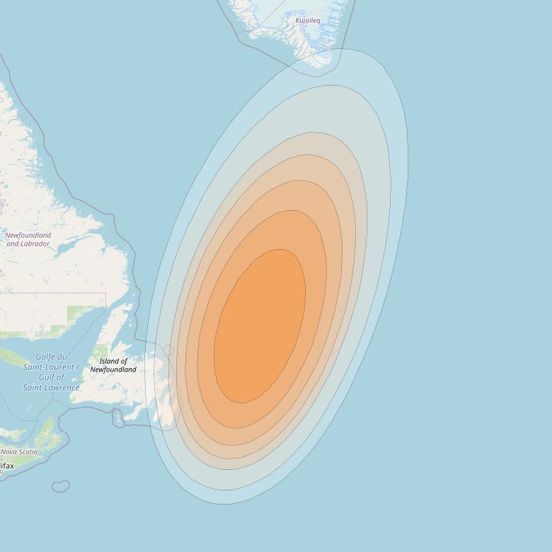 Telstar 19V at 63° W downlink Ka-band TX46 HTS Spot beam coverage map