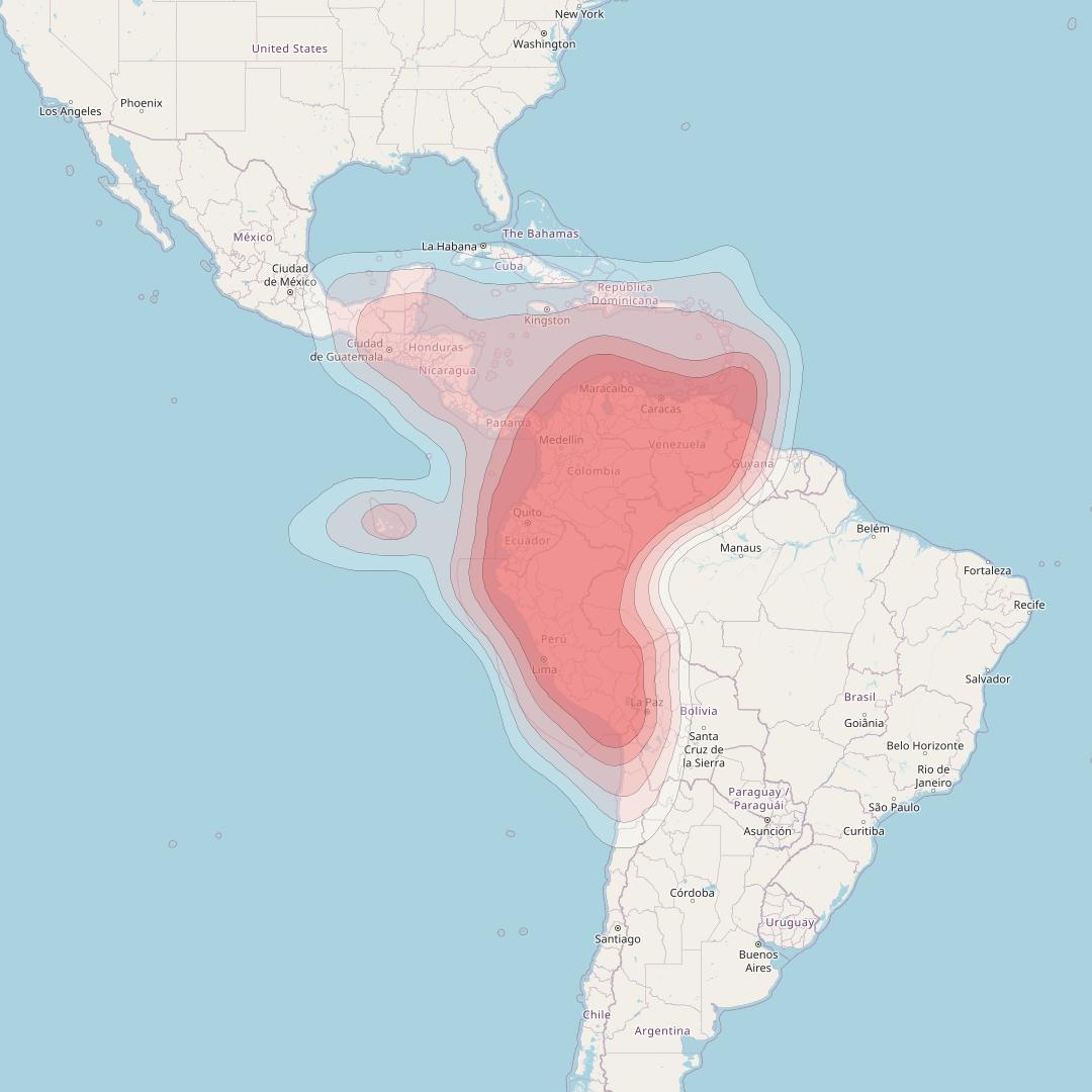 Telstar 14R at 63° W downlink Ku-band Andean beam coverage map