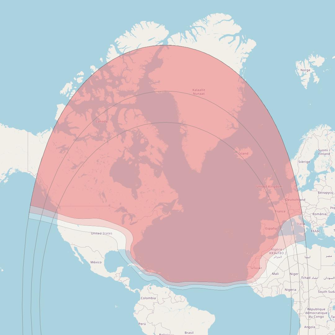 Telstar 14R at 63° W downlink Ku-band North Atlantic beam coverage map