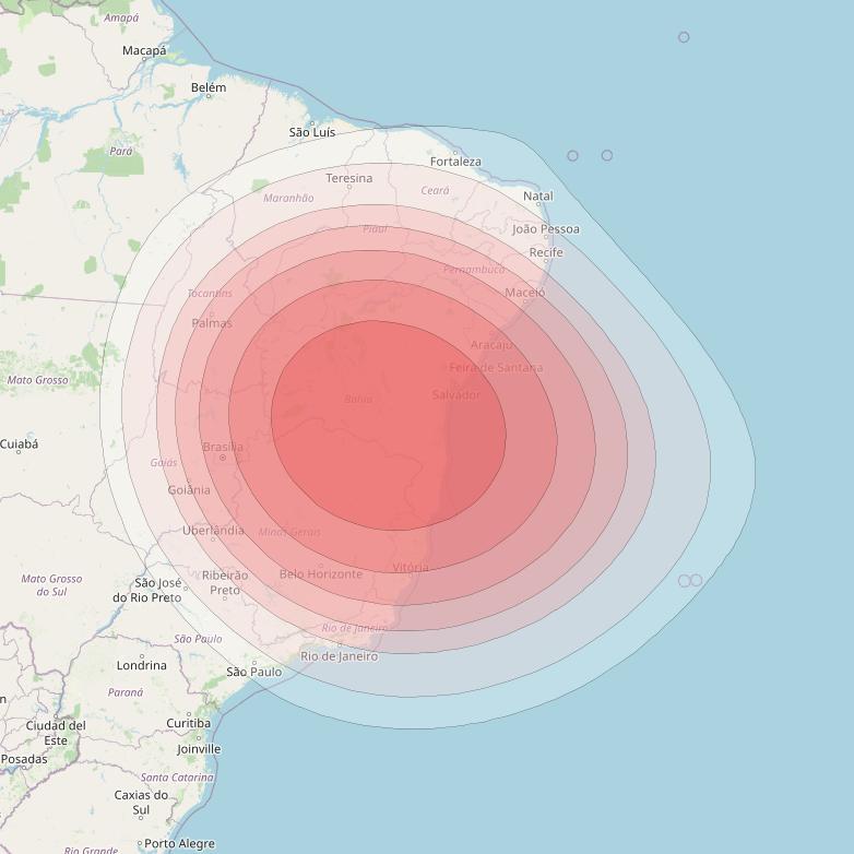 Telstar 19V at 63° W downlink Ku-band S2TX HTS Spot beam coverage map