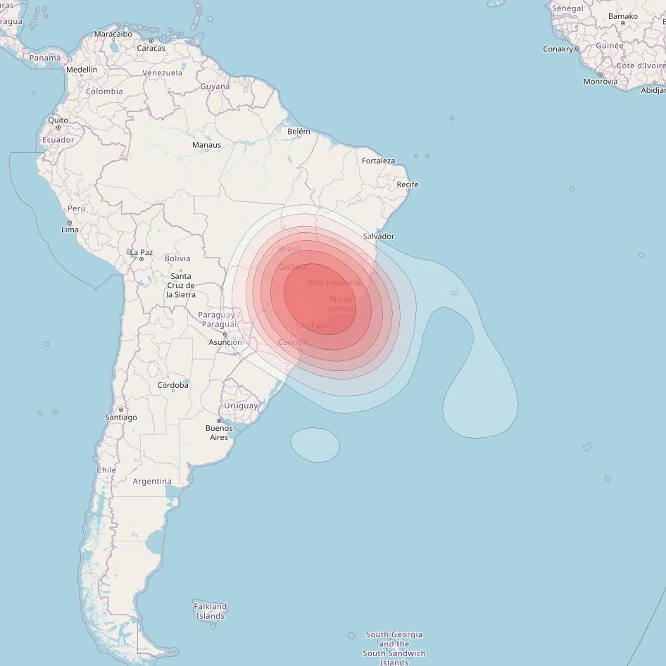 Telstar 19V at 63° W downlink Ku-band S3TX HTS Spot beam coverage map