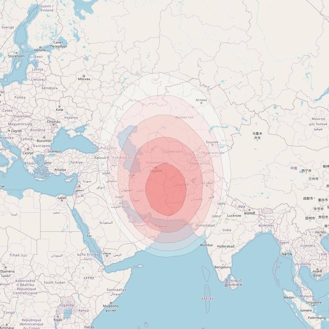 Intelsat 906 at 64° E downlink Ku-band Spot 1 Beam coverage map