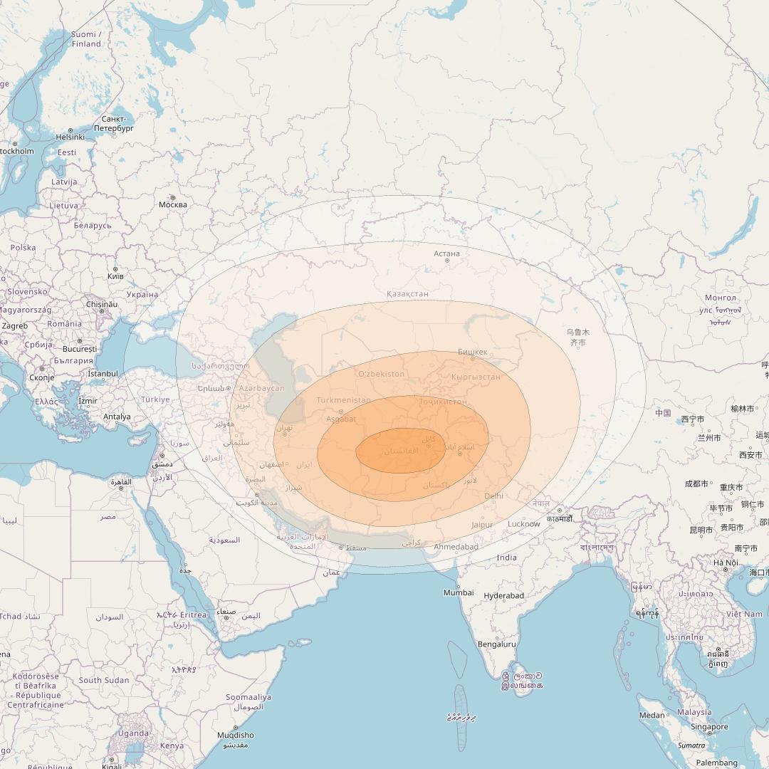 Amos 4 at 65° E downlink Ka-band Steerable beam coverage map