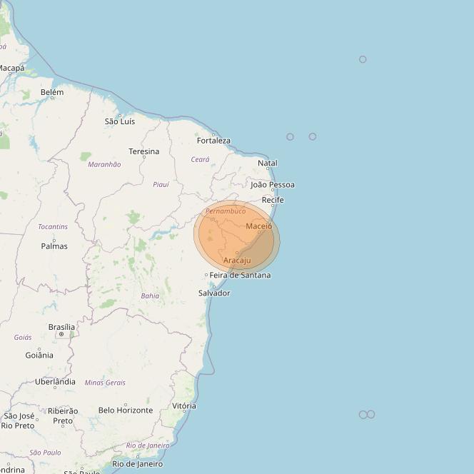 Eutelsat 65 West A at 65° W downlink Ka-band S06 User Spot beam coverage map